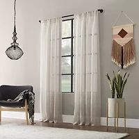 Clean Window Textured Slub Stripe Rod Pocket Sheer Single Curtain Panel