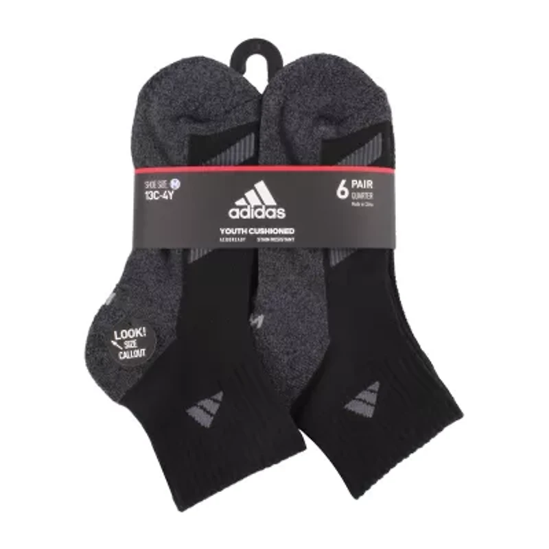 adidas Big Kid Boys 6 Pair Quarter Ankle Socks