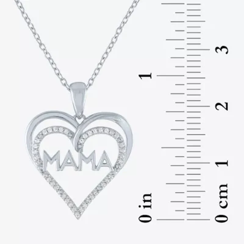 "Mama" Womens 1/10 CT. T.W. Natural White Diamond Sterling Silver Heart 18 Inch Pendant Necklace