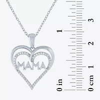 "Mama" Womens 1/10 CT. T.W. Natural White Diamond Sterling Silver Heart 18 Inch Pendant Necklace