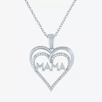 "Mama" Womens 1/10 CT. T.W. Natural White Diamond Sterling Silver Heart 18 Inch Pendant Necklace