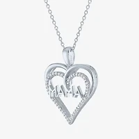 "Mama" Womens 1/10 CT. T.W. Natural White Diamond Sterling Silver Heart 18 Inch Pendant Necklace