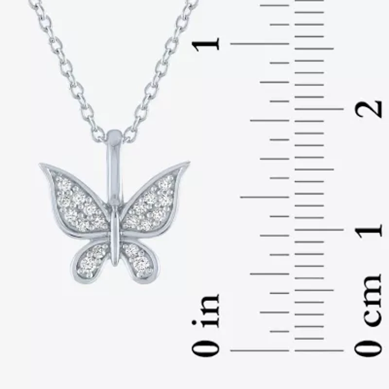 Womens 1/10 CT. T.W. Natural White Diamond Sterling Silver Butterfly 18 Inch Pendant Necklace