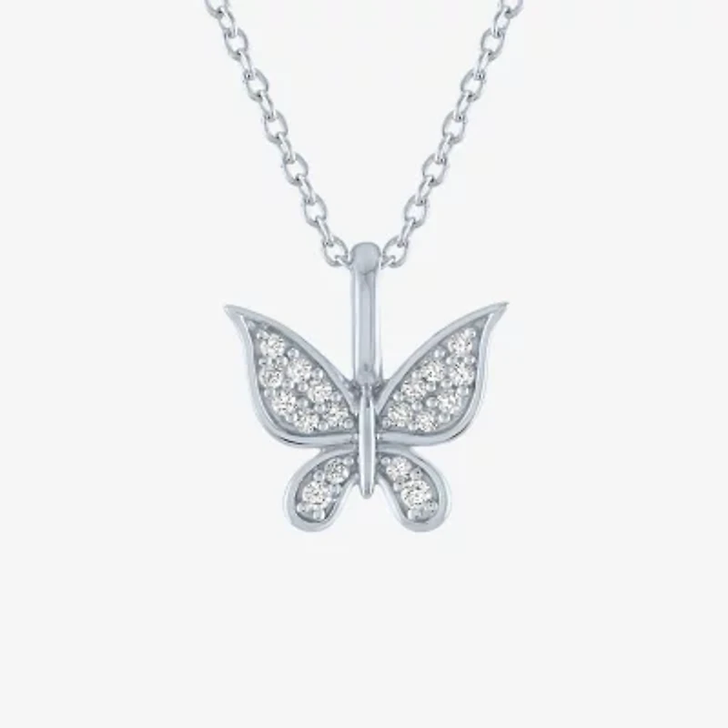 Womens 1/10 CT. T.W. Natural White Diamond Sterling Silver Butterfly 18 Inch Pendant Necklace