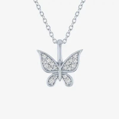 Womens 1/10 CT. T.W. Natural White Diamond Sterling Silver Butterfly 18 Inch Pendant Necklace