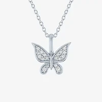 Womens 1/10 CT. T.W. Natural White Diamond Sterling Silver Butterfly 18 Inch Pendant Necklace