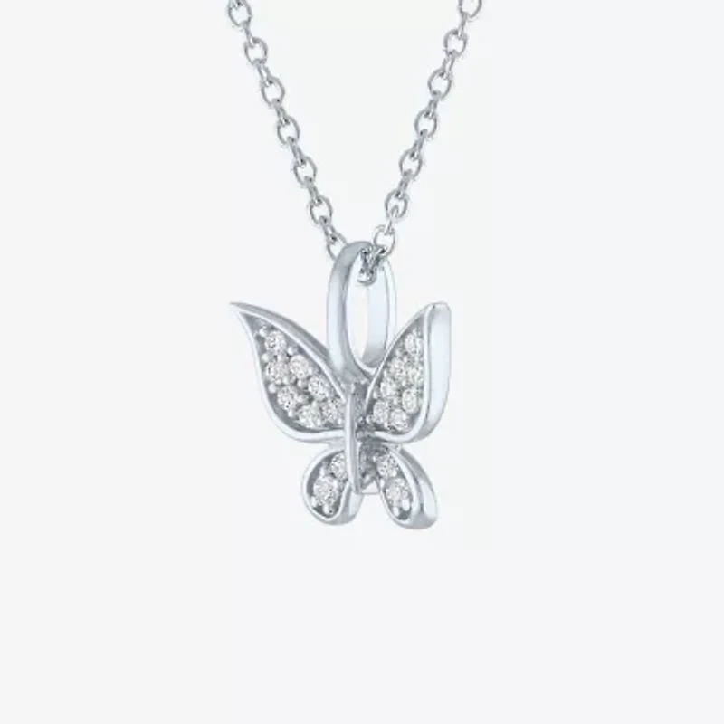 Womens 1/10 CT. T.W. Natural White Diamond Sterling Silver Butterfly 18 Inch Pendant Necklace