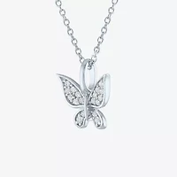 Womens 1/10 CT. T.W. Natural White Diamond Sterling Silver Butterfly 18 Inch Pendant Necklace