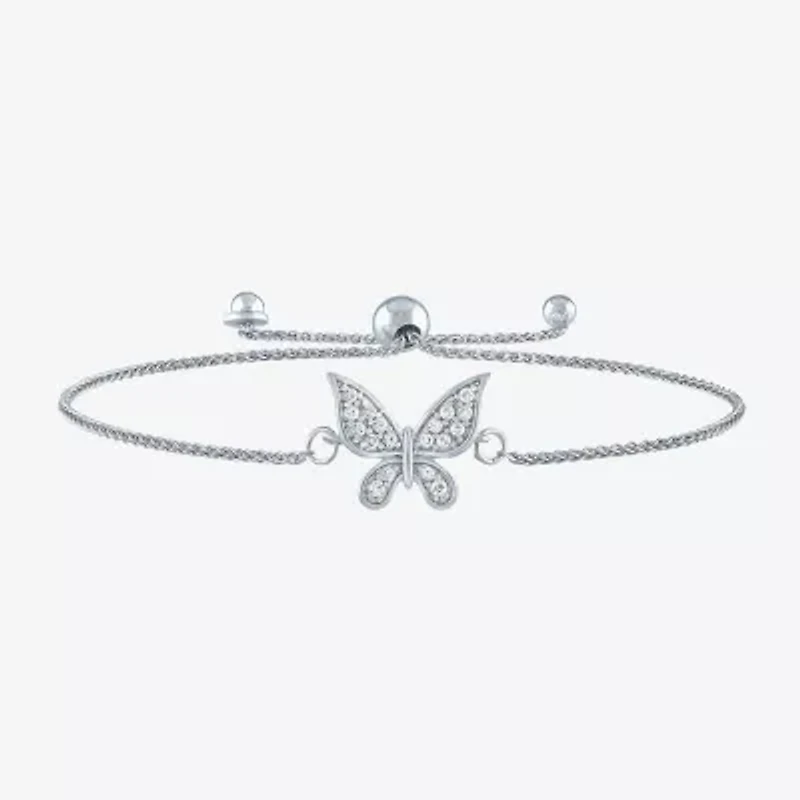 Womens 1/10 CT. T.W. Natural White Diamond Sterling Silver Butterfly Bolo Bracelet
