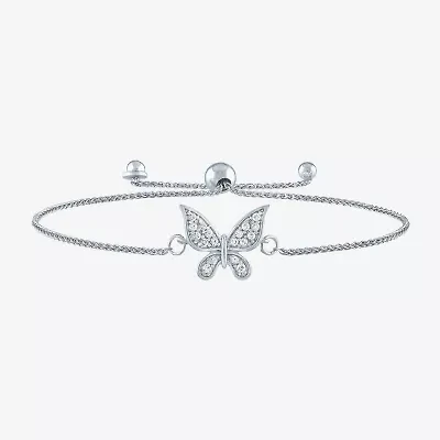 Womens 1/10 CT. T.W. Natural White Diamond Sterling Silver Butterfly Bolo Bracelet