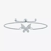 Womens 1/10 CT. T.W. Natural White Diamond Sterling Silver Butterfly Bolo Bracelet