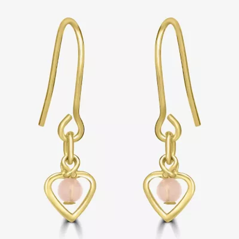 Silver Treasures Womens White Simulated Pearl 14K Gold Over Silver Heart Drop Earrings