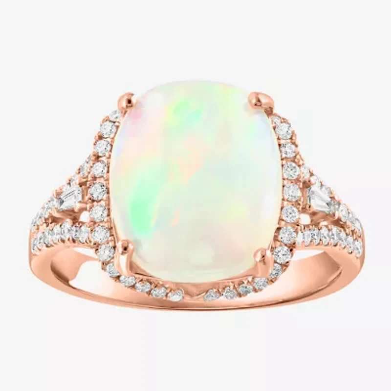 Effy Final Call Womens 3/8 CT. T.W. Genuine White Opal 14K Rose Gold Cocktail Ring