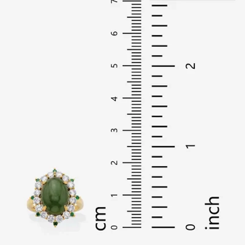 Womens Genuine Green Jade 18K Gold Over Silver Cocktail Ring