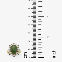 Womens Genuine Green Jade 18K Gold Over Silver Cocktail Ring