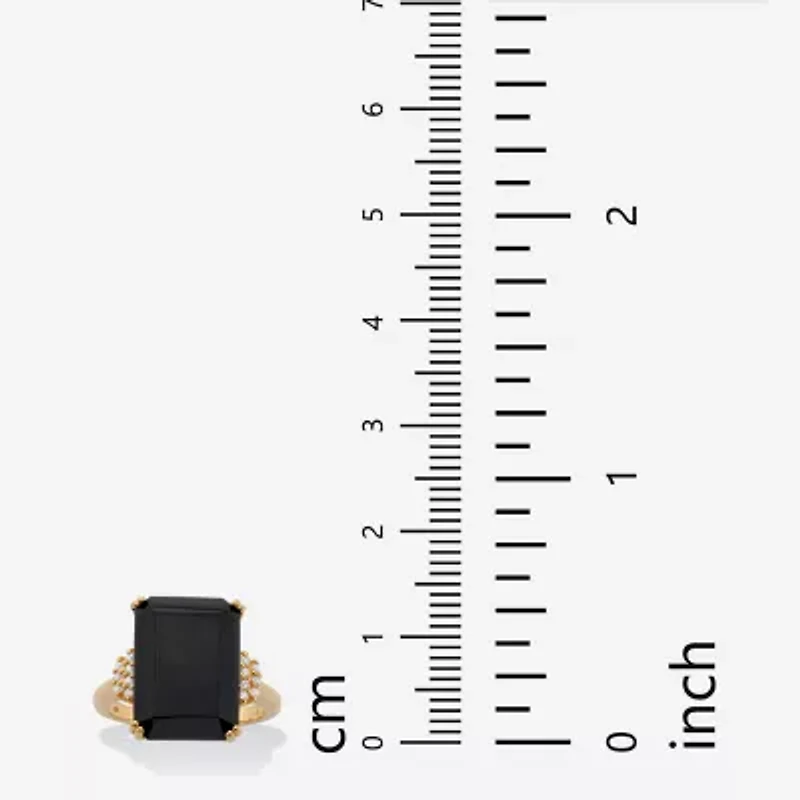 Womens Genuine Black Onyx 18K Gold Over Silver Cocktail Ring