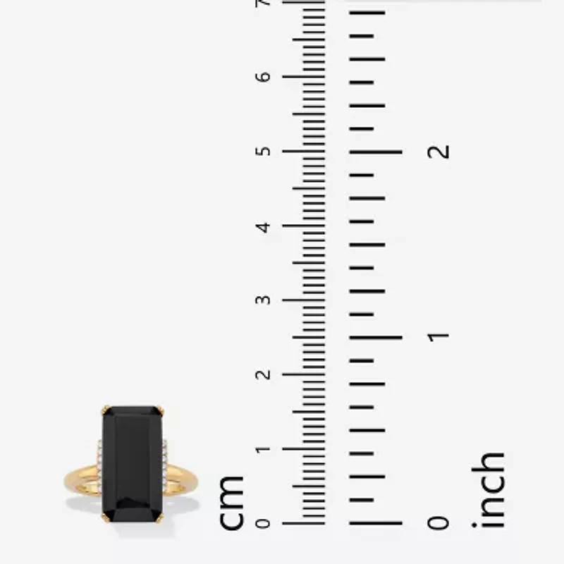 Womens Genuine Black Onyx 18K Gold Over Silver Cocktail Ring