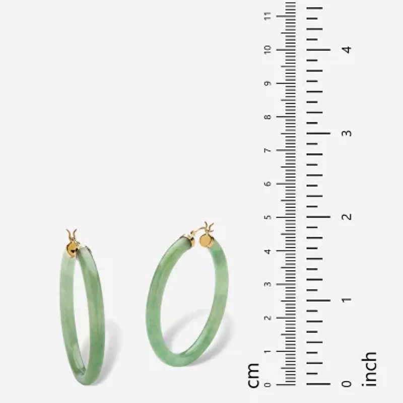 Womens Genuine Green Jade 10K Gold 45mm Hoop Earrings