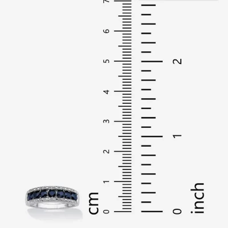 Womens 2MM Diamond Accent Genuine Blue Sapphire Platinum Over Silver Band