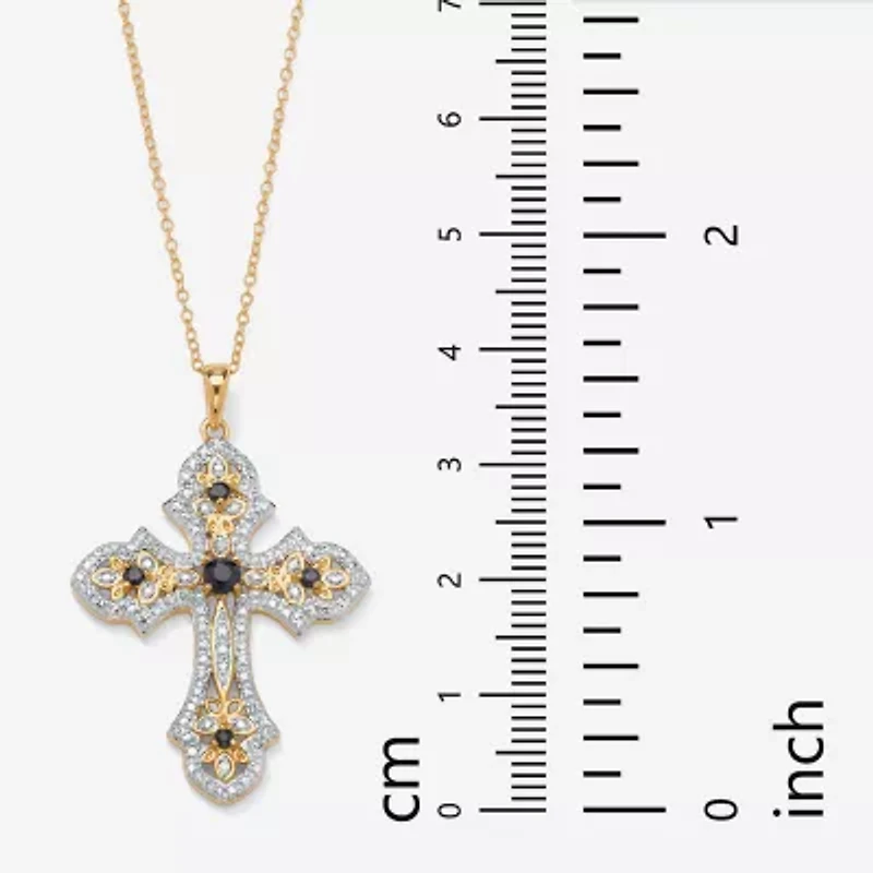 Womens Diamond Accent Genuine Blue Sapphire 18K Gold Over Silver Cross 18 Inch Pendant Necklace