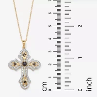 Womens Diamond Accent Genuine Blue Sapphire 18K Gold Over Silver Cross 18 Inch Pendant Necklace
