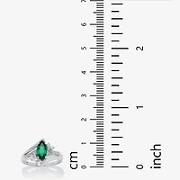 Womens Lab Created Green Emerald Platinum Over Silver Cocktail Ring