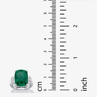 Womens Genuine Green Emerald Sterling Silver Cocktail Ring