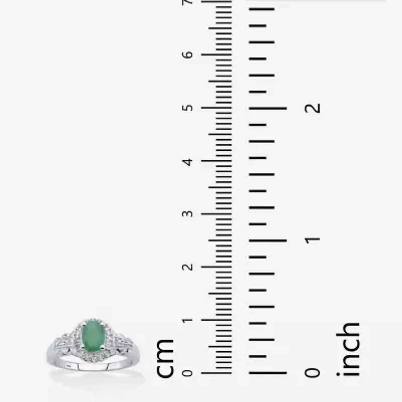 Womens Genuine Green Emerald Sterling Silver Cocktail Ring
