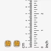 Diamond Accent Genuine Yellow Citrine 14K Gold Over Silver 10mm Stud Earrings