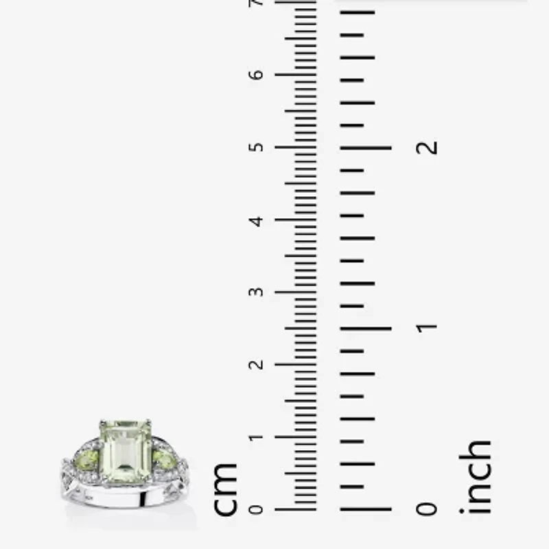 Womens Genuine Green Quartz Platinum Over Silver Cocktail Ring