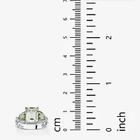 Womens Genuine Green Quartz Platinum Over Silver Cocktail Ring