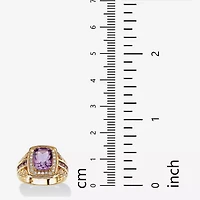 Womens Genuine Purple Amethyst 14K Gold Over Silver Halo Cocktail Ring