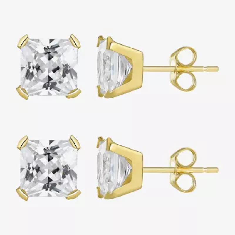 10k Gold 6mm Princess-Cut Cubic Zirconia Stud Earrings