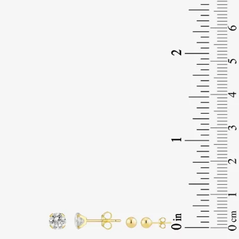 10K Yellow Gold Ball & Cubic Zirconia Stud Earring Set