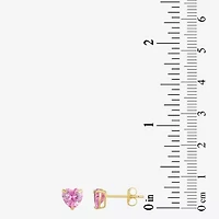 Pink Cubic Zirconia 10K Gold 6mm Heart Stud Earrings