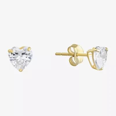 Cubic Zirconia 14K Gold 5mm Heart Stud Earrings