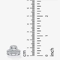 DiamonArt® Womens 2 CT. T.W. White Cubic Zirconia Platinum Over Silver Square Bridal Set