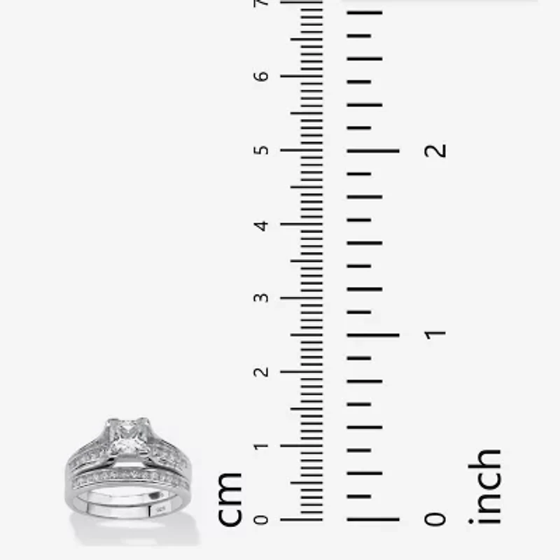 DiamonArt® Womens / CT. T.W. White Cubic Zirconia Platinum Over Silver Square Bridal Set