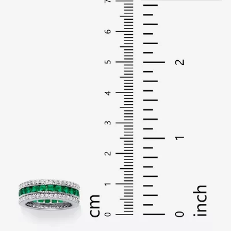 DiamonArt® Womens Simulated Emerald Platinum Over Silver Square Cocktail Ring