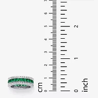 DiamonArt® Womens Simulated Emerald Platinum Over Silver Square Cocktail Ring