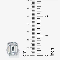 DiamonArt® Womens White Cubic Zirconia Platinum Over Silver Rectangular Cocktail Ring
