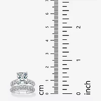 DiamonArt® Womens White Cubic Zirconia Platinum Over Silver Bridal Set