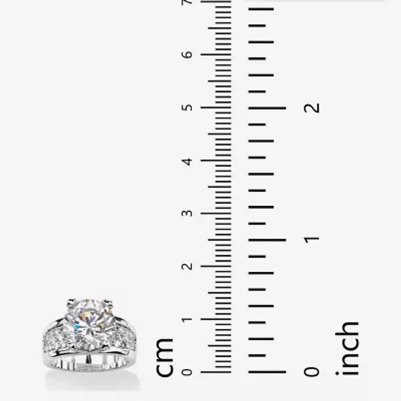 Womens Cubic Zirconia Platinum Over Silver Engagement Ring