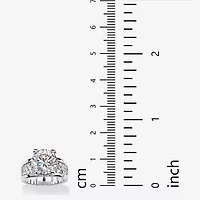 Womens Cubic Zirconia Platinum Over Silver Engagement Ring