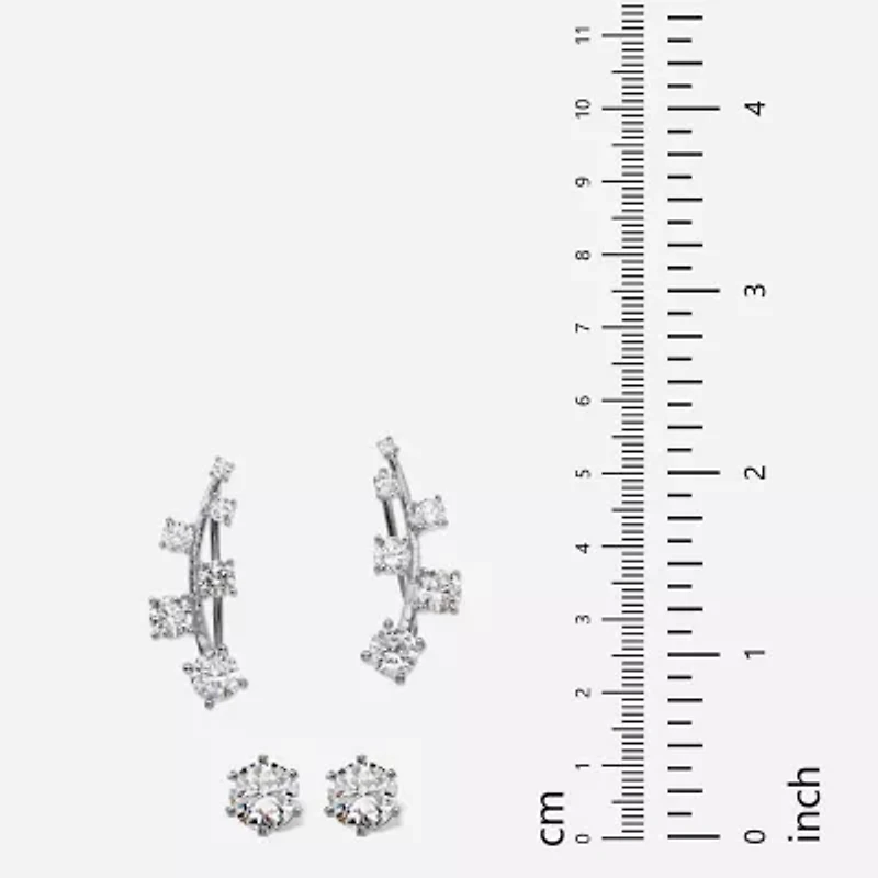 2 Pair DiamonArt® 1 3/4 CT. T.W. Cubic Zirconia Ear Climber and Stud Earring Set in Sterling Silver