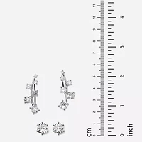 2 Pair DiamonArt® 1 3/4 CT. T.W. Cubic Zirconia Ear Climber and Stud Earring Set in Sterling Silver