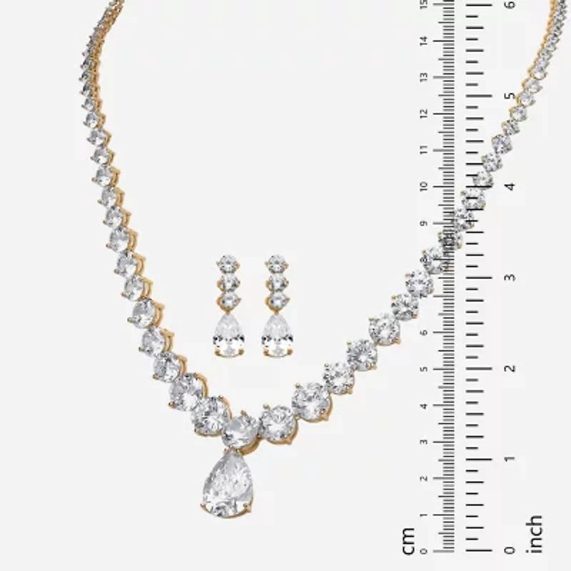 DiamonArt® Womens 2-pc. White Cubic Zirconia 14K Gold Over Brass Necklace Set