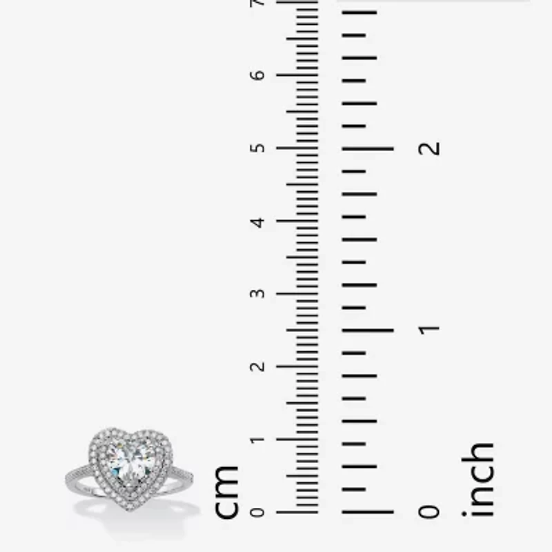 DiamonArt® Womens 1 1/2 CT. T.W. White Cubic Zirconia Platinum Over Silver Heart Engagement Ring