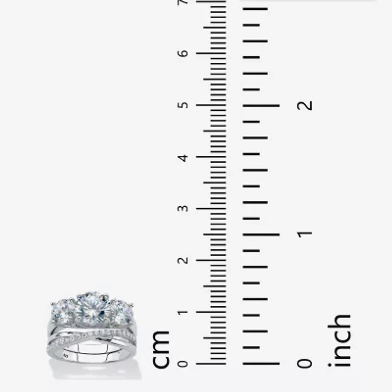 DiamonArt® Womens 1 / CT. T.W. White Cubic Zirconia Platinum Over Silver Round Bridal Set