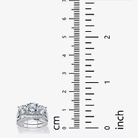 DiamonArt® Womens 1 / CT. T.W. White Cubic Zirconia Platinum Over Silver Round Bridal Set